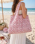 Cartoon Strawberry Pattern Portable Foldable Shopping Bag With Capacity