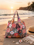 Floral Graphic Shopper Shoulder Tote Bag, Portable Lightweight Handbag