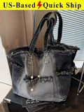 Fashion Tassel Chain Decorated Jeans Tote Bag Large Capacity Shoulder Bag Casual