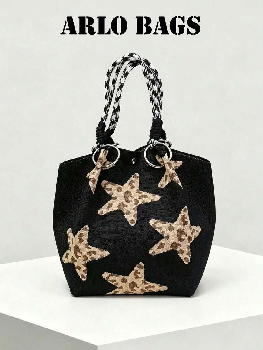 This Canvas Tote Bag Features A Grey And Black Color-Block Design, An Elegant Bucket Bag Style, And A Multifunctional Canvas Body With Unique