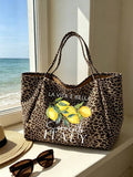 "Lemon Sorrento Italy" Pattern Large Capacity Women's Fashion Leopard Print Tote