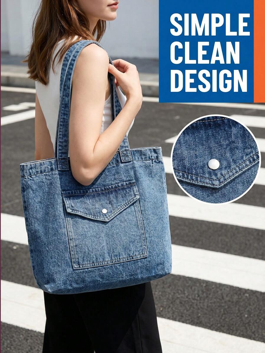 Vintage Distressed Denim Tote Bag For Women Casual Shoulder Bag Black Purse Spacious Handbag For Cow Girl Travel Essential Back To School Outfits