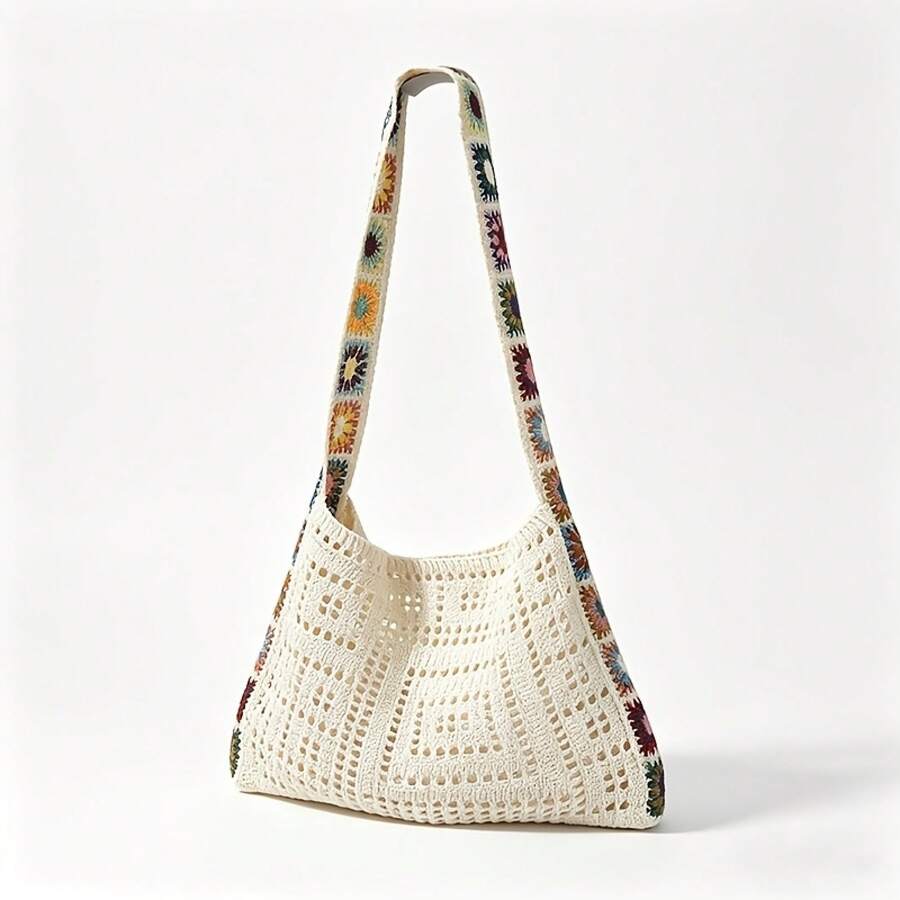 Stylish Women's Knitted Shoulder Bags, Crocheted, Large-Capacity Handbags, Summer Beach Bags, Bohemian Woven Bags, Crossbody Bags