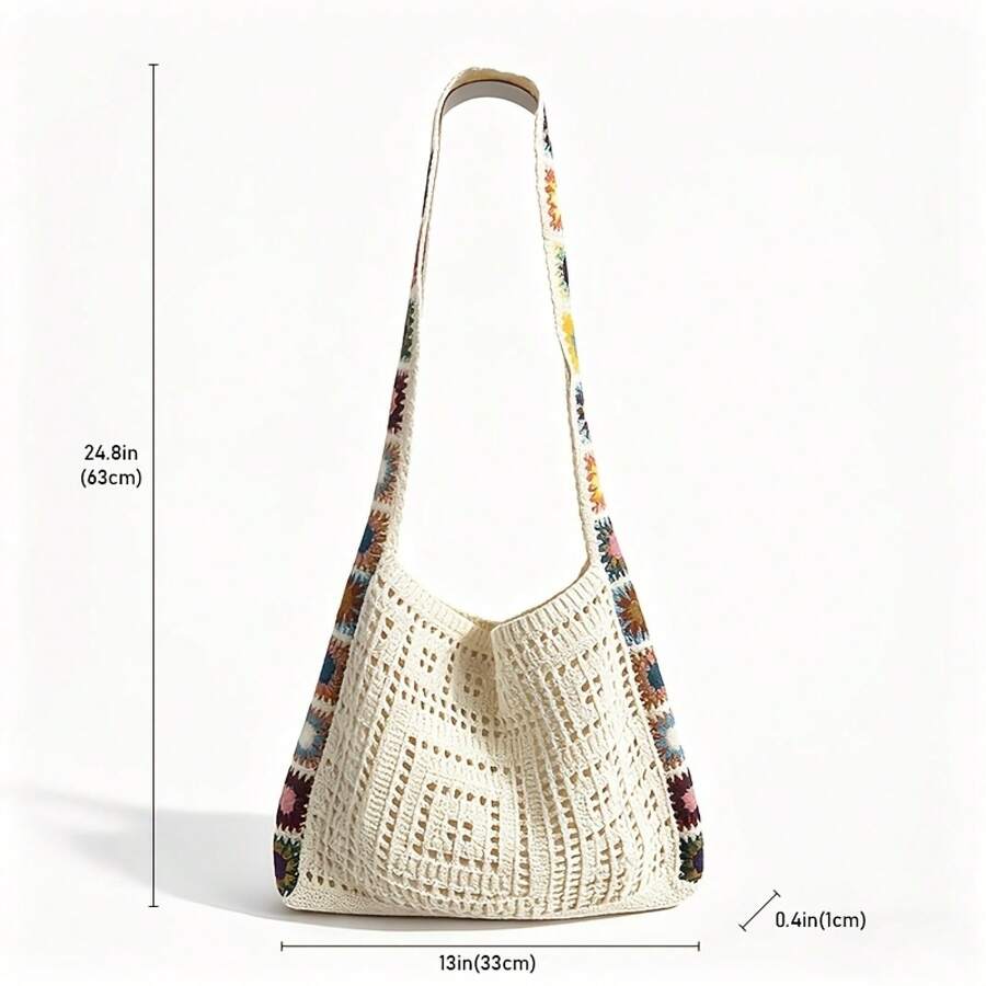 Stylish Women's Knitted Shoulder Bags, Crocheted, Large-Capacity Handbags, Summer Beach Bags, Bohemian Woven Bags, Crossbody Bags