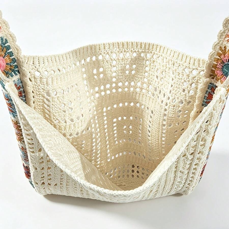 Stylish Women's Knitted Shoulder Bags, Crocheted, Large-Capacity Handbags, Summer Beach Bags, Bohemian Woven Bags, Crossbody Bags