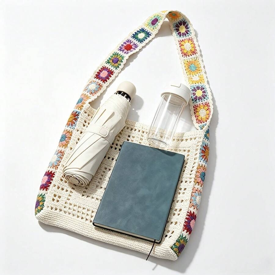 Stylish Women's Knitted Shoulder Bags, Crocheted, Large-Capacity Handbags, Summer Beach Bags, Bohemian Woven Bags, Crossbody Bags