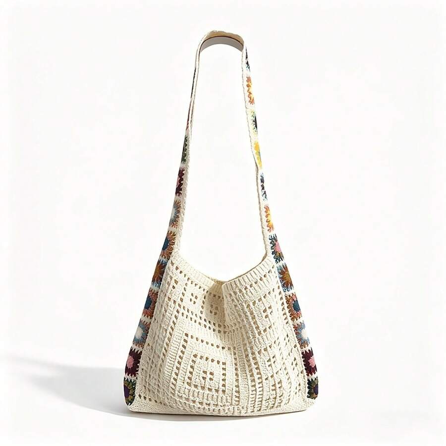Stylish Women's Knitted Shoulder Bags, Crocheted, Large-Capacity Handbags, Summer Beach Bags, Bohemian Woven Bags, Crossbody Bags