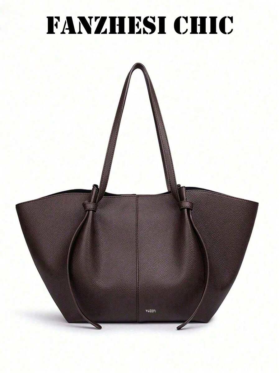 Soft Boat-Shaped Tote Bag, Smooth Curved Body With Clean Lines, Knotted Design On Both Sides Adds Detail, Round Buckle Accents The Overall Look. Extended Shoulder Strap For Easy Shoulder Carry, Open C