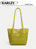 Woven Hollow Out Women's Shoulder Tote Bag, Summer Beach Handbag, Large Capacity Shopping Bag, Women's Casual Bag, Mother-Daughter Bag (PU)