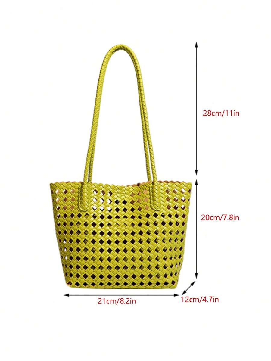 Woven Hollow Out Women's Shoulder Tote Bag, Summer Beach Handbag, Large Capacity Shopping Bag, Women's Casual Bag, Mother-Daughter Bag (PU)