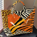 1pc Animal Print Stitching Tote Bag, Suitable For Leisure Portable Shopping Bags, Student Party Commuter Bags, Personalized Versatile Shoulder Bags.