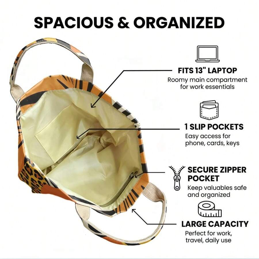 1pc Animal Print Stitching Tote Bag, Suitable For Leisure Portable Shopping Bags, Student Party Commuter Bags, Personalized Versatile Shoulder Bags.