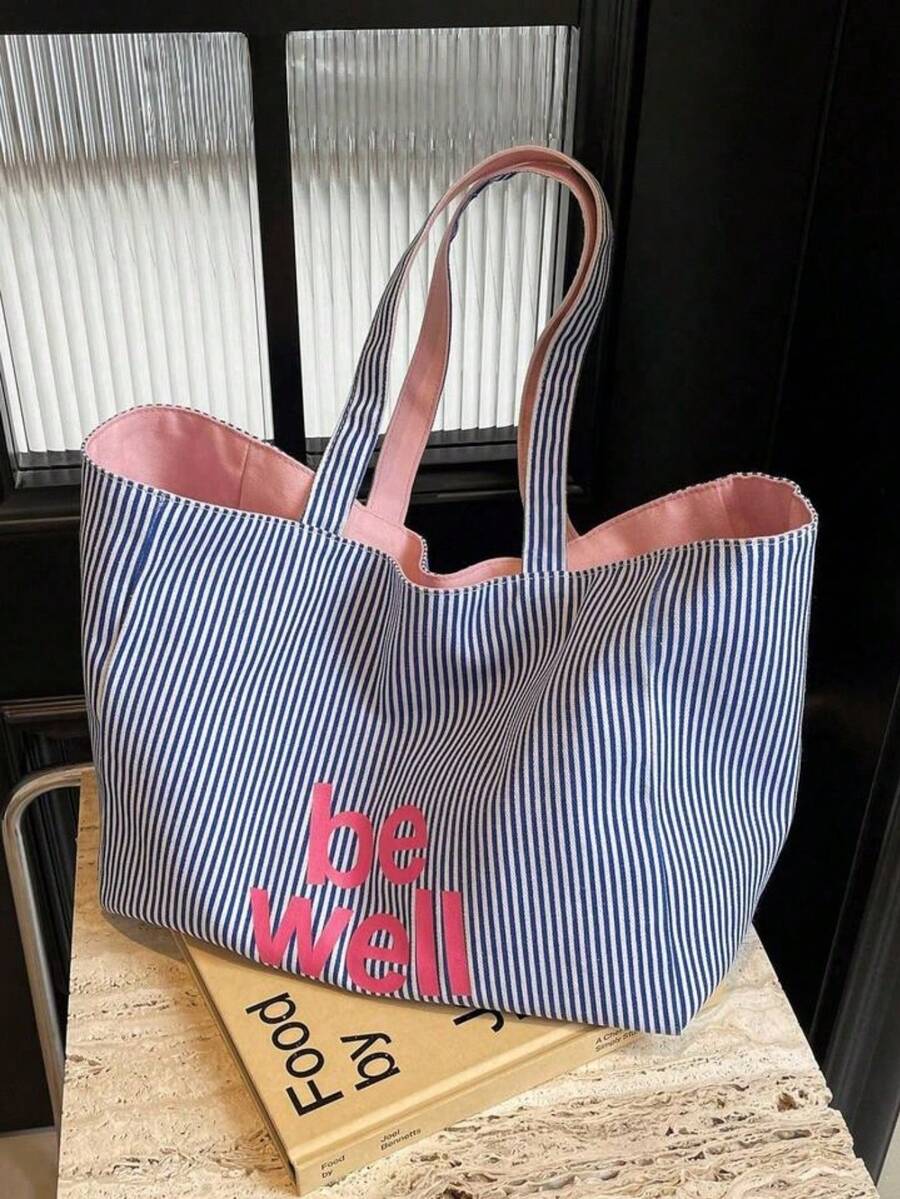 Nylon Bowler Bag, Top Handle Tote Bag With Key Leash, Simple Casual Large Commuter Work Bag, Fashionable Polka Dot Shoulder Handbag For Everyday Style