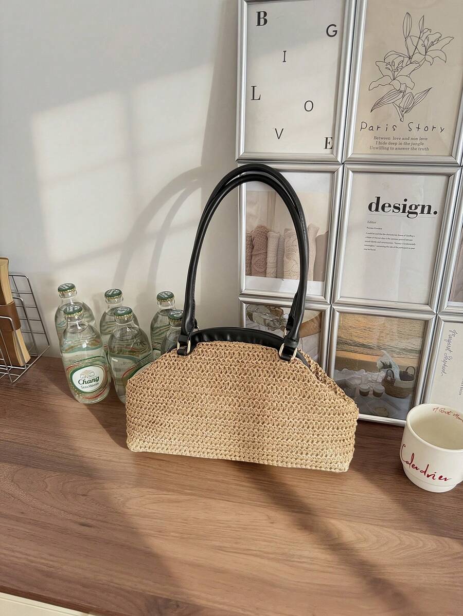 Korean Style Textured Large Capacity Chic Tote Bag 2026 New Fashion Straw Woven Shoulder Bag Minimalist Underarm Bag