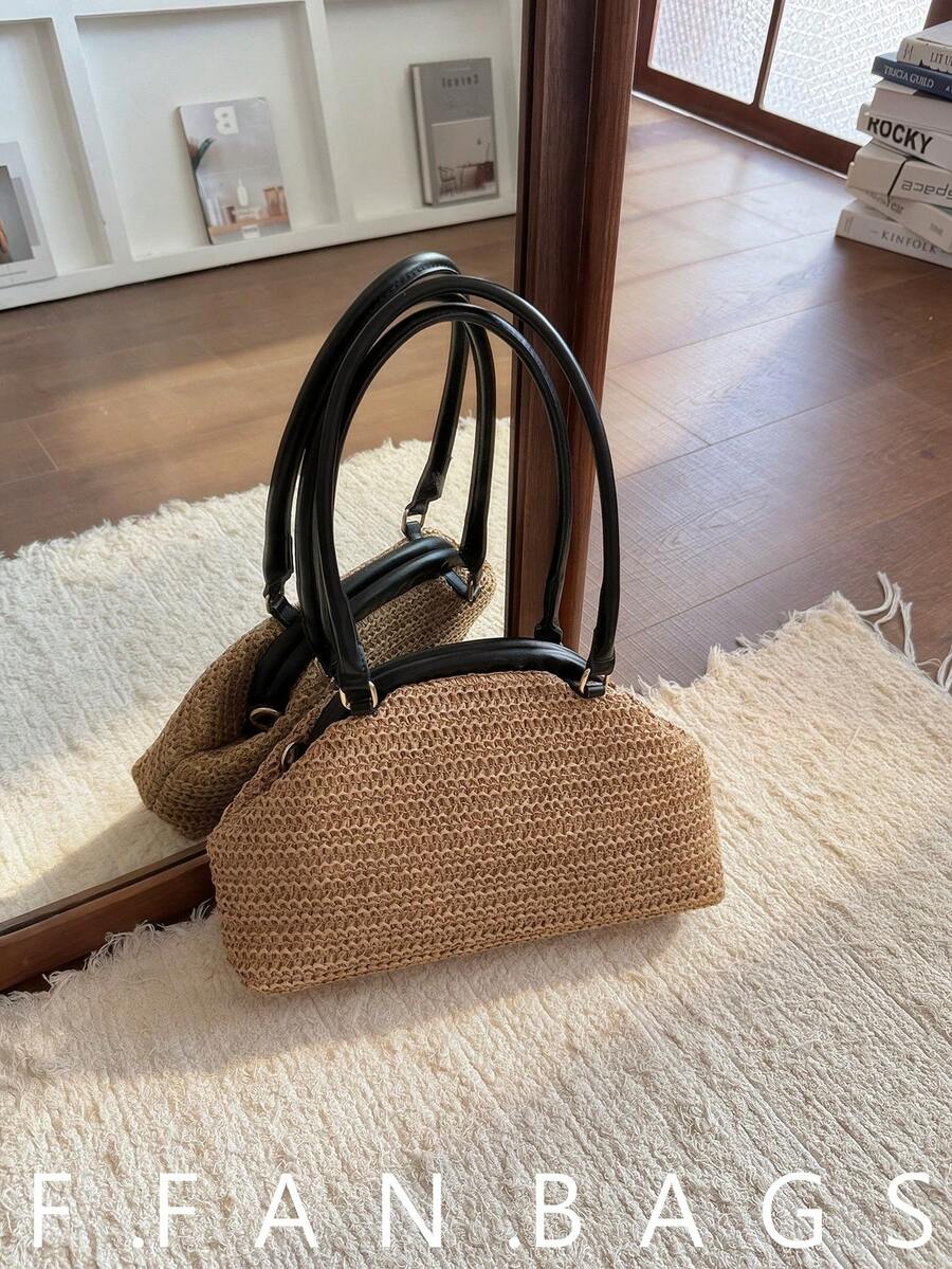 Korean Style Textured Large Capacity Chic Tote Bag 2026 New Fashion Straw Woven Shoulder Bag Minimalist Underarm Bag