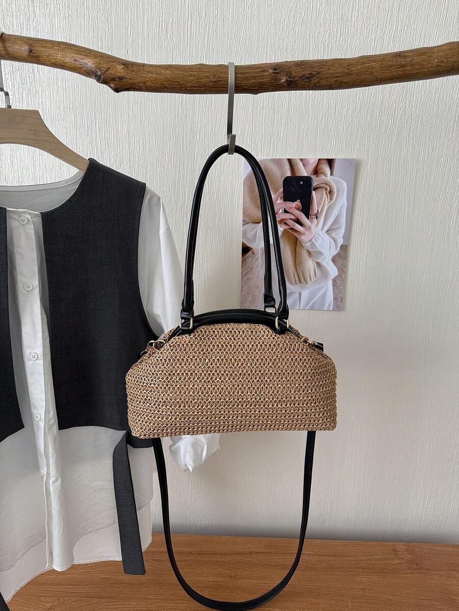 Korean Style Textured Large Capacity Chic Tote Bag 2026 New Fashion Straw Woven Shoulder Bag Minimalist Underarm Bag