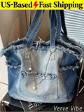Shoulder Bag Pockets Denim Bag For Urban Women Heavy-Duty Tote Bag Summer Vibe B