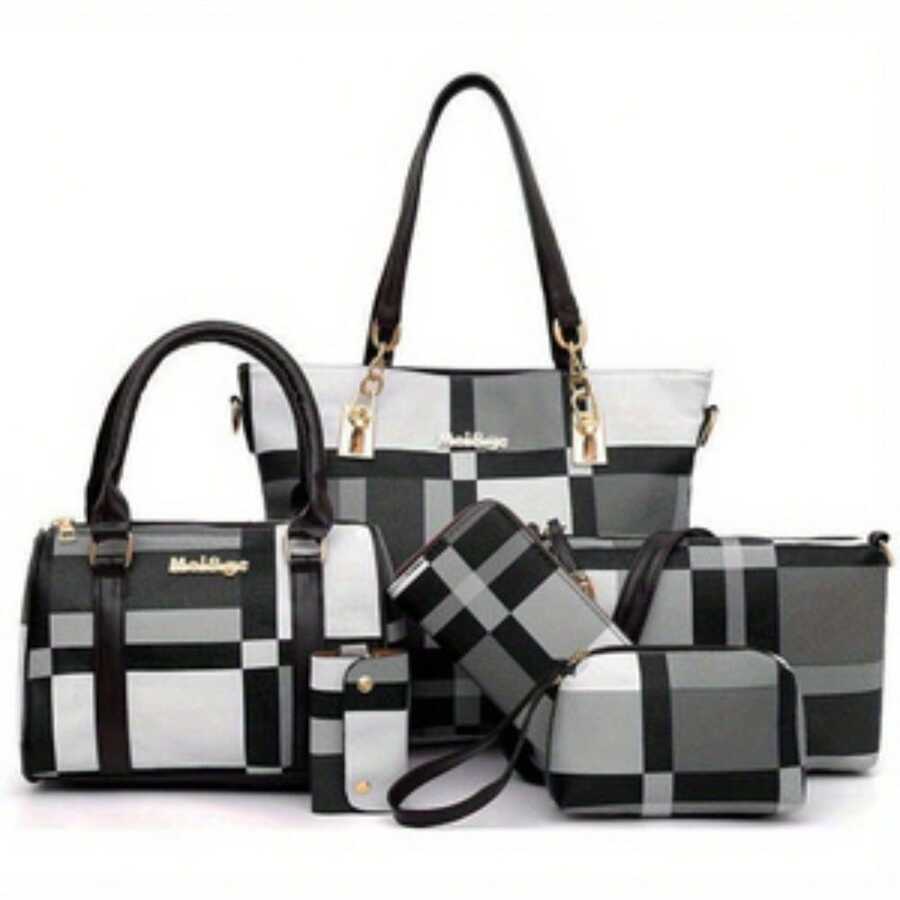 6-Pcs Womens Handbags Tote Bags Shoulder Bag Leather Purses Satchel Bag Top-Handle Handbag Crossbody Bag Wallet Clutch