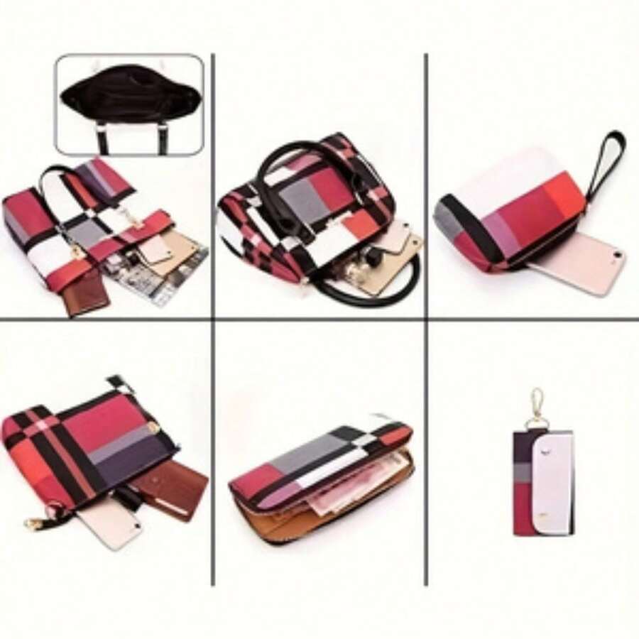 6-Pcs Womens Handbags Tote Bags Shoulder Bag Leather Purses Satchel Bag Top-Handle Handbag Crossbody Bag Wallet Clutch