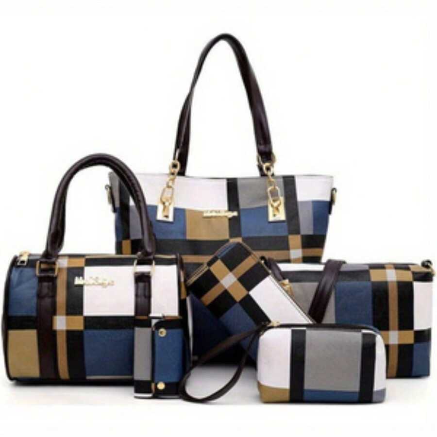 6-Pcs Womens Handbags Tote Bags Shoulder Bag Leather Purses Satchel Bag Top-Handle Handbag Crossbody Bag Wallet Clutch