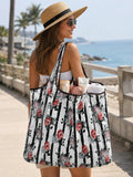 Floral Graphic Shopper Bag School Bag, Large Capacity, Portable