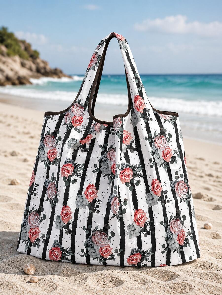 Floral Graphic Shopper Bag School Bag,Large Capacity,Portable, Suitable For Teen Girls Women College Students, Perfect For Back To School,First Day Of School,Middle School, High School,Shopping,Holida