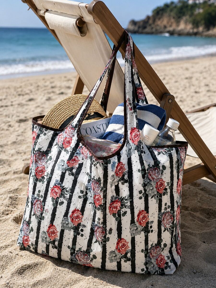 Floral Graphic Shopper Bag School Bag,Large Capacity,Portable, Suitable For Teen Girls Women College Students, Perfect For Back To School,First Day Of School,Middle School, High School,Shopping,Holida