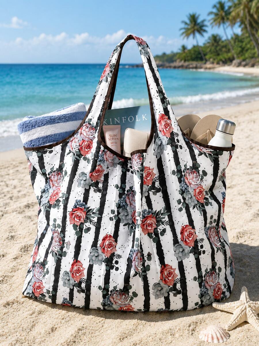 Floral Graphic Shopper Bag School Bag,Large Capacity,Portable, Suitable For Teen Girls Women College Students, Perfect For Back To School,First Day Of School,Middle School, High School,Shopping,Holida