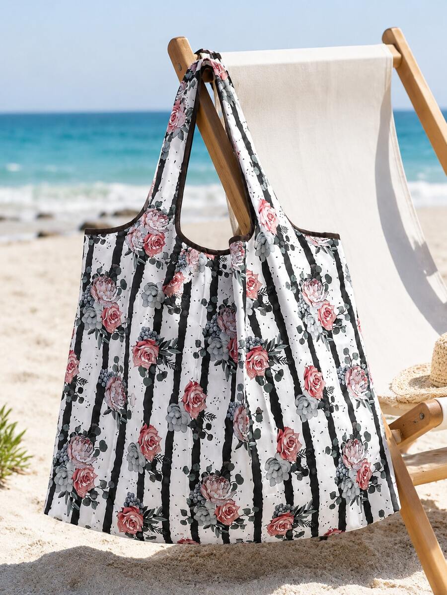 Floral Graphic Shopper Bag School Bag,Large Capacity,Portable, Suitable For Teen Girls Women College Students, Perfect For Back To School,First Day Of School,Middle School, High School,Shopping,Holida