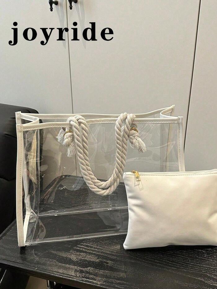 2pcs/Set Fashionable Color Block Transparent Beach Tote Bag For Women