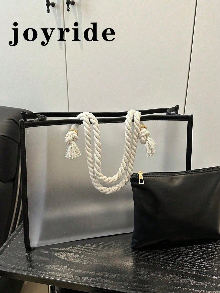 2pcs/Set Fashionable Color Block Transparent Beach Tote Bag For Women