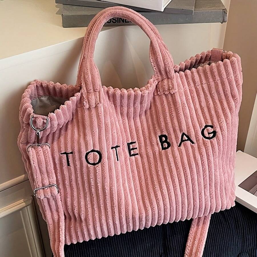 Ladies' Fashionable Solid Color Corduroy Versatile And Simple Casual Tote Bag, Multi-Functional Handbag And Wallet, A Gift For Family