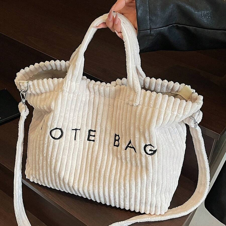 Ladies' Fashionable Solid Color Corduroy Versatile And Simple Casual Tote Bag, Multi-Functional Handbag And Wallet, A Gift For Family
