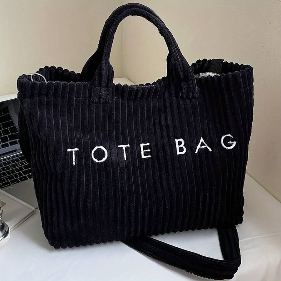 Ladies' Fashionable Solid Color Corduroy Versatile And Simple Casual Tote Bag, Multi-Functional Handbag And Wallet, A Gift For Family