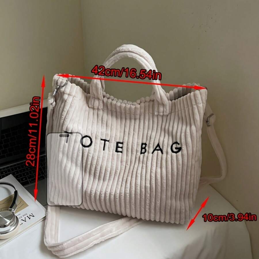 Ladies' Fashionable Solid Color Corduroy Versatile And Simple Casual Tote Bag, Multi-Functional Handbag And Wallet, A Gift For Family