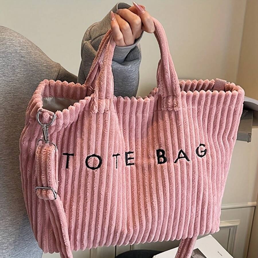 Ladies' Fashionable Solid Color Corduroy Versatile And Simple Casual Tote Bag, Multi-Functional Handbag And Wallet, A Gift For Family