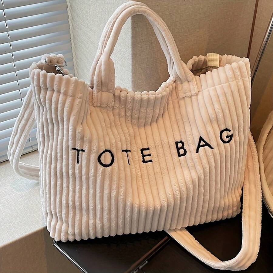 Ladies' Fashionable Solid Color Corduroy Versatile And Simple Casual Tote Bag, Multi-Functional Handbag And Wallet, A Gift For Family