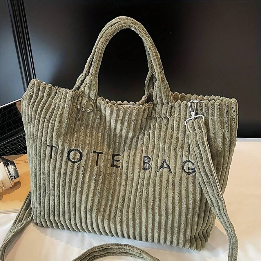 Ladies' Fashionable Solid Color Corduroy Versatile And Simple Casual Tote Bag, Multi-Functional Handbag And Wallet, A Gift For Family
