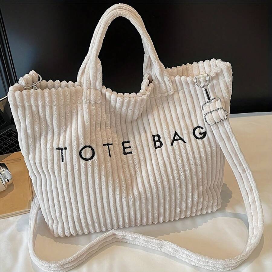 Ladies' Fashionable Solid Color Corduroy Versatile And Simple Casual Tote Bag, Multi-Functional Handbag And Wallet, A Gift For Family