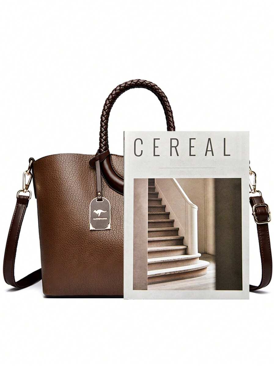Fashionable Women's PU Leather Large Capacity Tote Bag, Solid Color Shoulder & Crossbody Bag, Suitable For Commute And Party