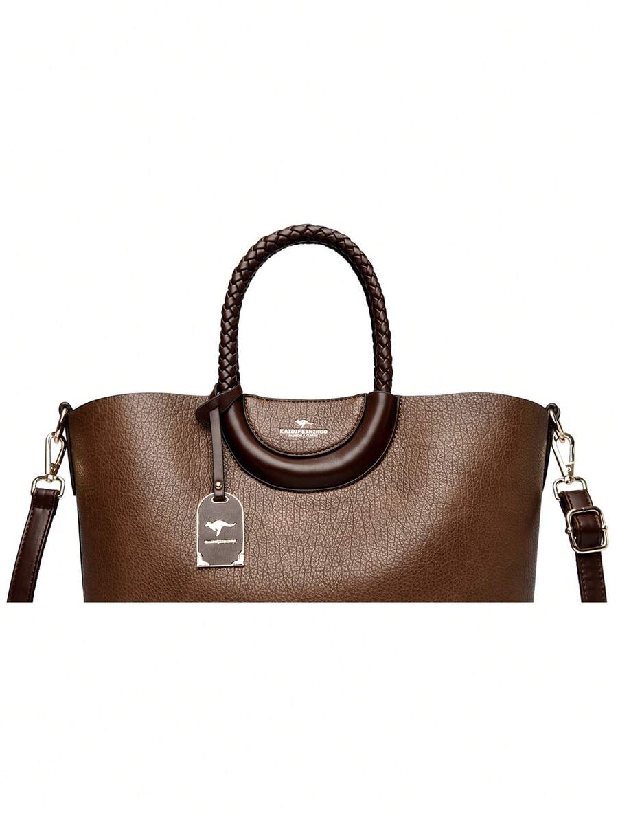 Fashionable Women's PU Leather Large Capacity Tote Bag, Solid Color Shoulder & Crossbody Bag, Suitable For Commute And Party