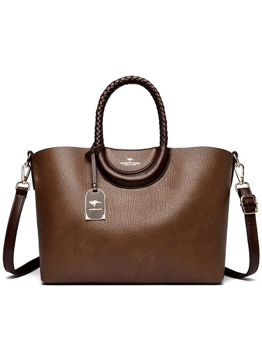 Fashionable Women's PU Leather Large Capacity Tote Bag, Solid Color Shoulder & Crossbody Bag, Suitable For Commute And Party