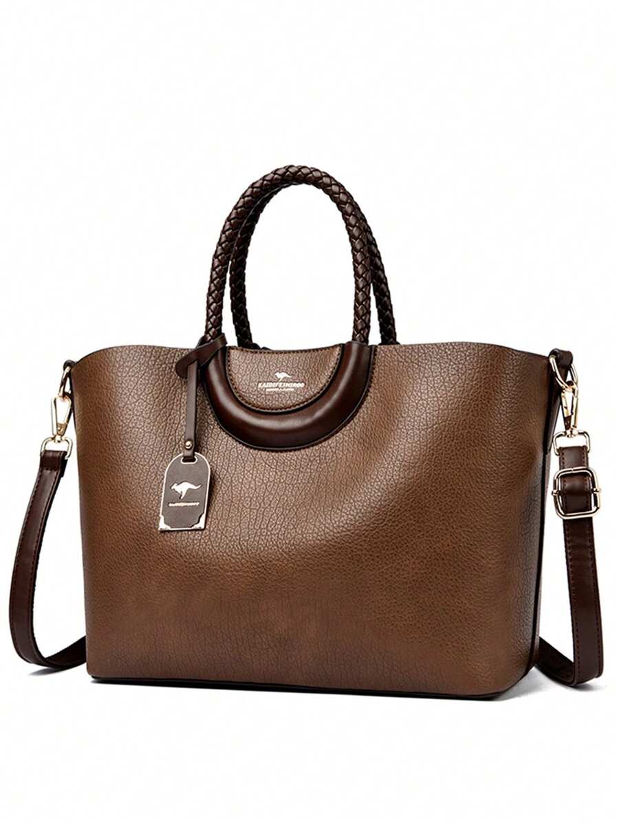 Fashionable Women's PU Leather Large Capacity Tote Bag, Solid Color Shoulder & Crossbody Bag, Suitable For Commute And Party