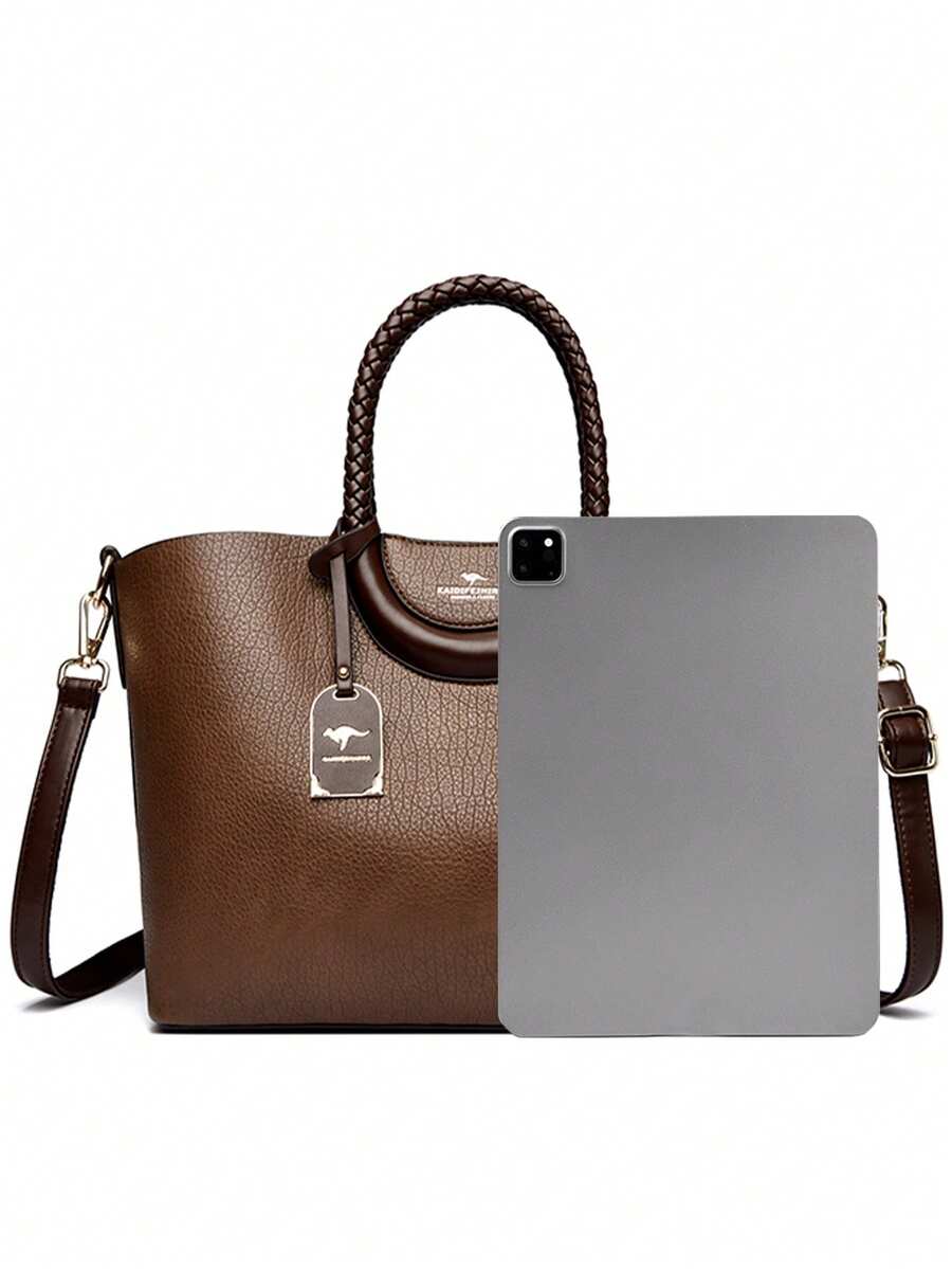 Fashionable Women's PU Leather Large Capacity Tote Bag, Solid Color Shoulder & Crossbody Bag, Suitable For Commute And Party