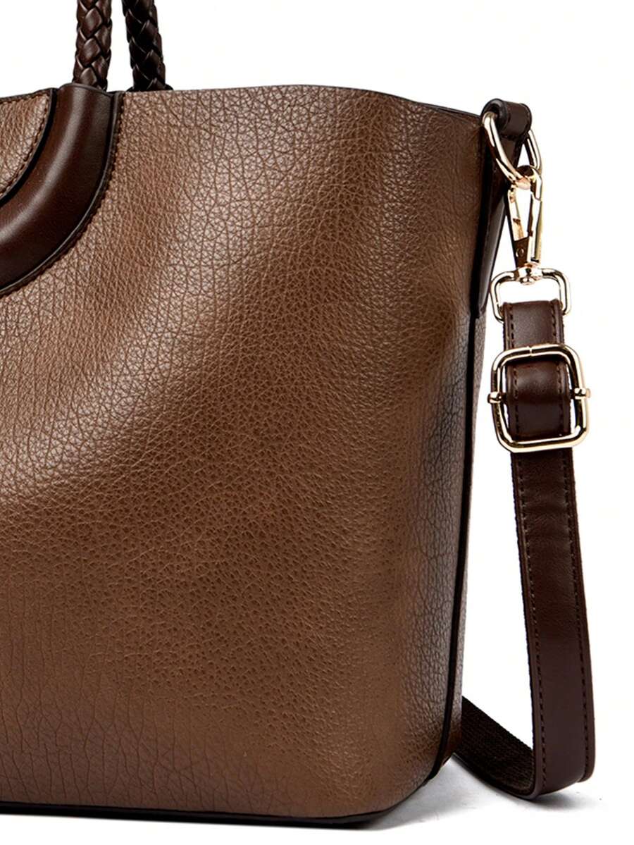 Fashionable Women's PU Leather Large Capacity Tote Bag, Solid Color Shoulder & Crossbody Bag, Suitable For Commute And Party