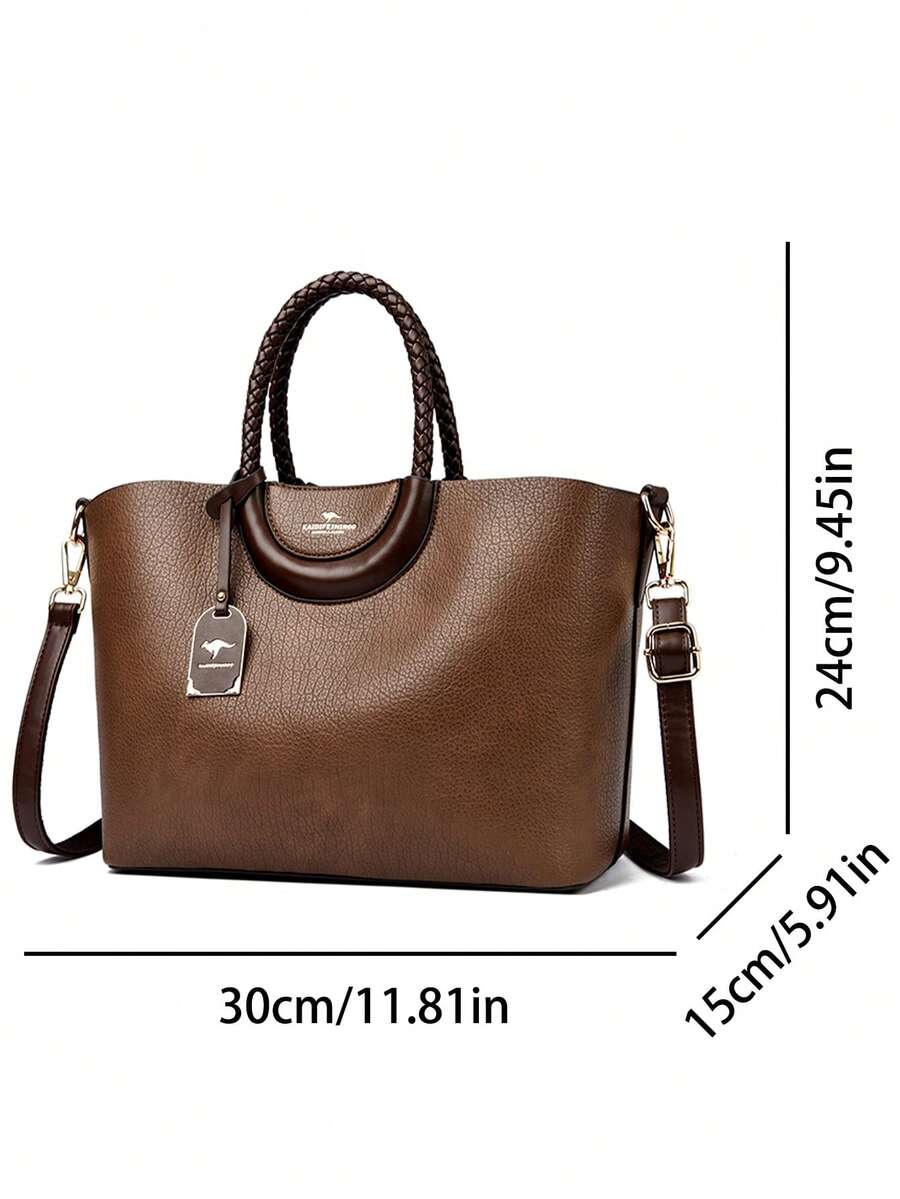 Fashionable Women's PU Leather Large Capacity Tote Bag, Solid Color Shoulder & Crossbody Bag, Suitable For Commute And Party