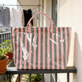 Striped PVC Coated Tote Bag, Large Capacity Travel Handbag, Suitable For Beach, Pool, Shopping, Vacation, Picnic And Daily Carry