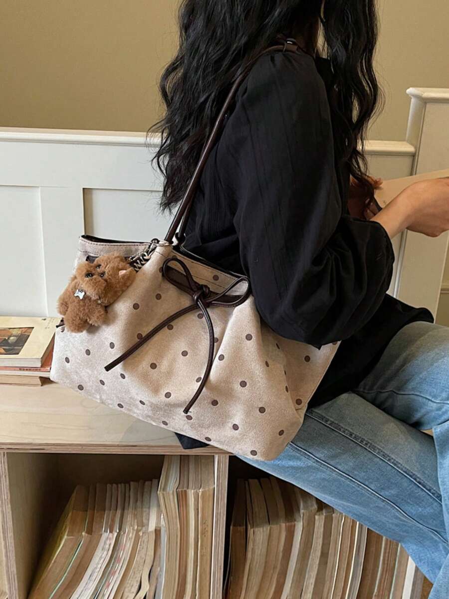 Casual Handheld Tote Bag Fashion Wave Point Underarm Shoulder Bag Large Capacity Commuter Bag