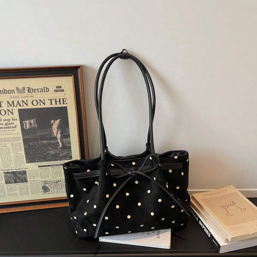 Casual Handheld Tote Bag Fashion Wave Point Underarm Shoulder Bag Large Capacity Commuter Bag