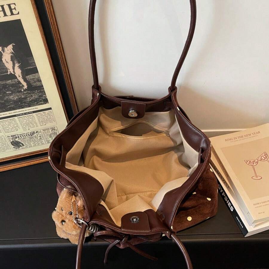 Casual Handheld Tote Bag Fashion Wave Point Underarm Shoulder Bag Large Capacity Commuter Bag